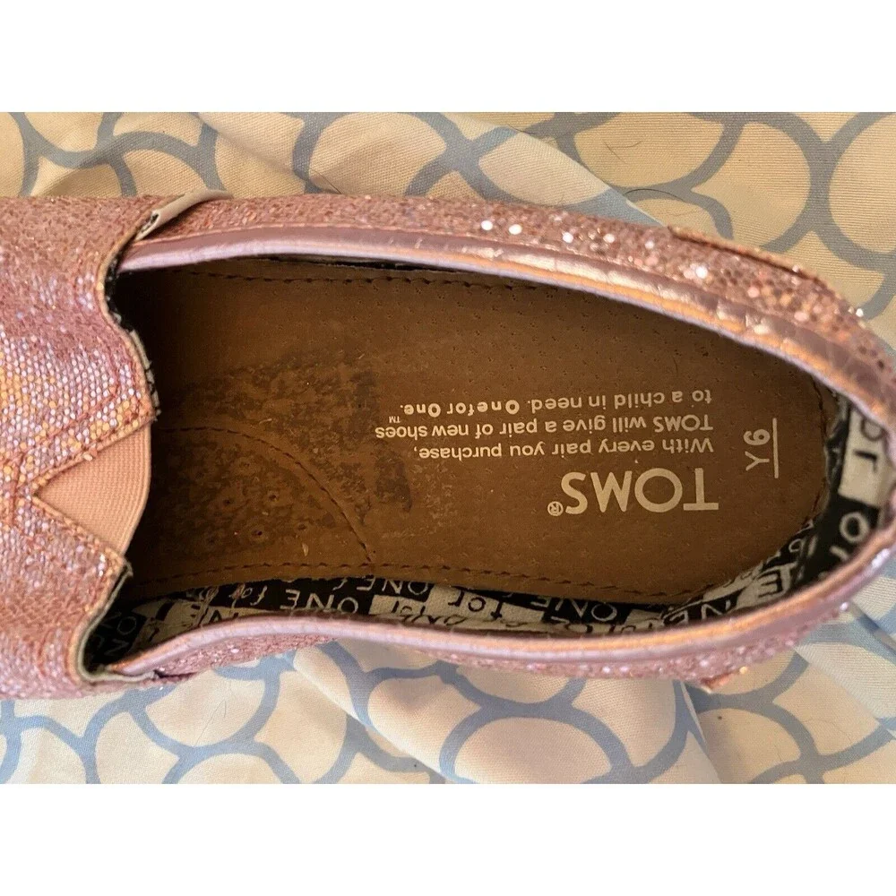 TOMS Pink Glitter Slip On Shoes Youth 6 Good Used Condition